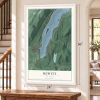Hewitt, New Jersey map, 24 x 36 inch print in a white frame by a staircase