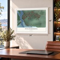 Hickam Housing, Hawaii map, 18 x 24 inch print in a white frame in a home office