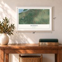 Hickman, Kentucky map, 12 x 18 inch print in a white frame in an entryway