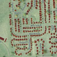 Second close-up of the map of Hickman, Nebraska print showing more streets and buildings