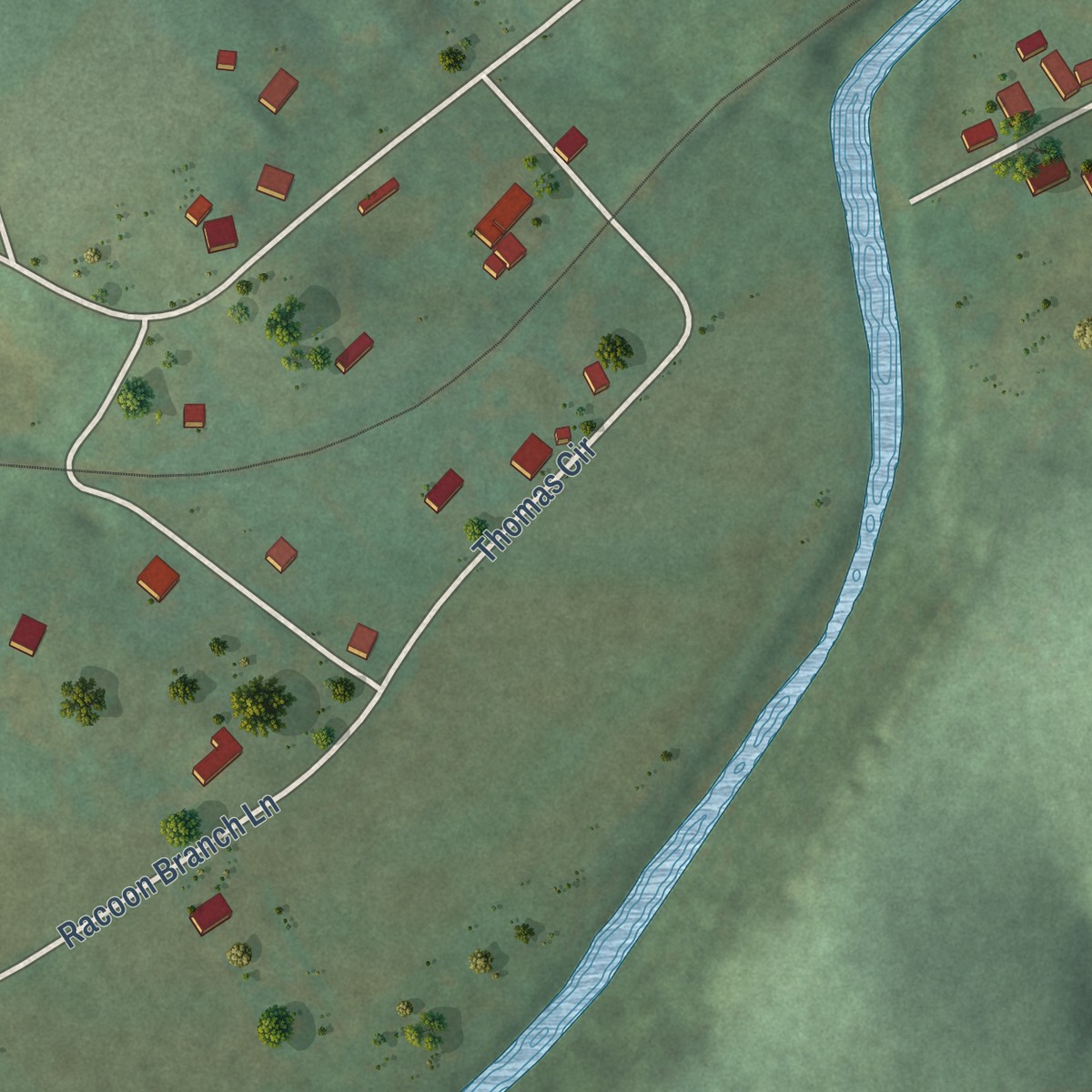 Second close-up of the map of Hickman, Tennessee print showing more streets and buildings