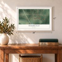 Hickory Flat, Mississippi map, 12 x 18 inch print in a white frame in an entryway