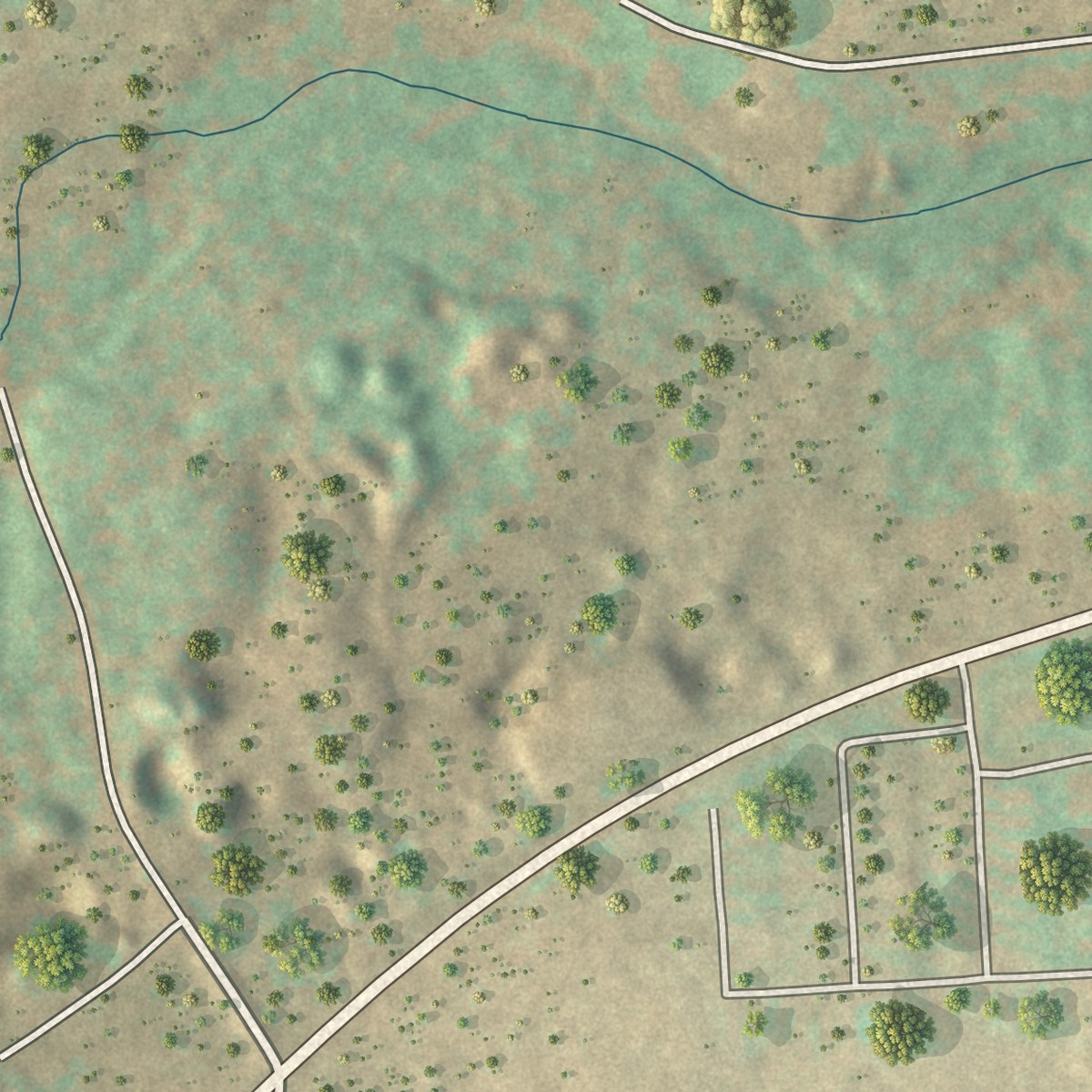 Second close-up of the map of Hickory Hills, Pennsylvania print showing more streets and buildings