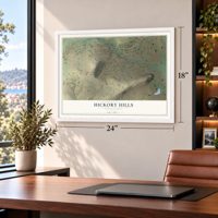 Hickory Hills, Pennsylvania map, 18 x 24 inch print in a white frame in a home office