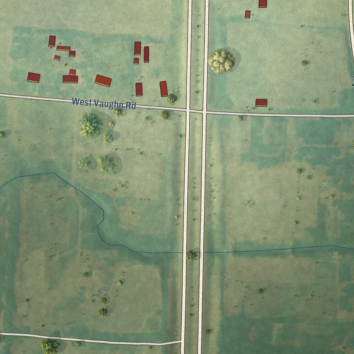 Second close-up of the map of Hickory, Kentucky print showing more streets and buildings