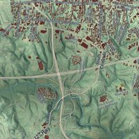 Second close-up of the map of Hickory, North Carolina print showing more streets and buildings