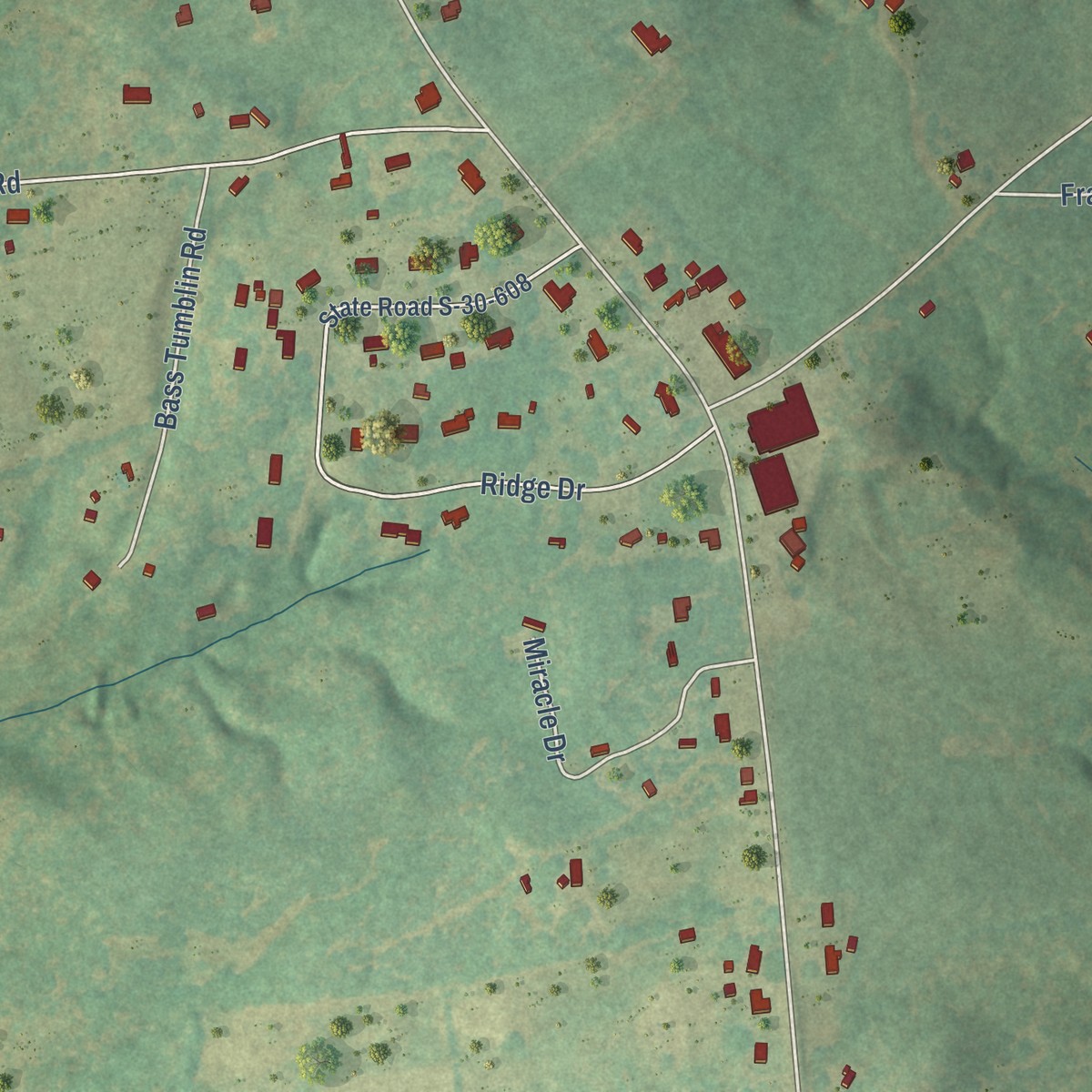 Second close-up of the map of Hickory Tavern, South Carolina print showing more streets and buildings