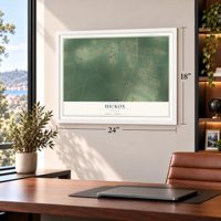 Hickox, Georgia map, 18 x 24 inch print in a white frame in a home office