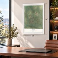 Hico, Texas map, 18 x 24 inch print in a white frame in a home office