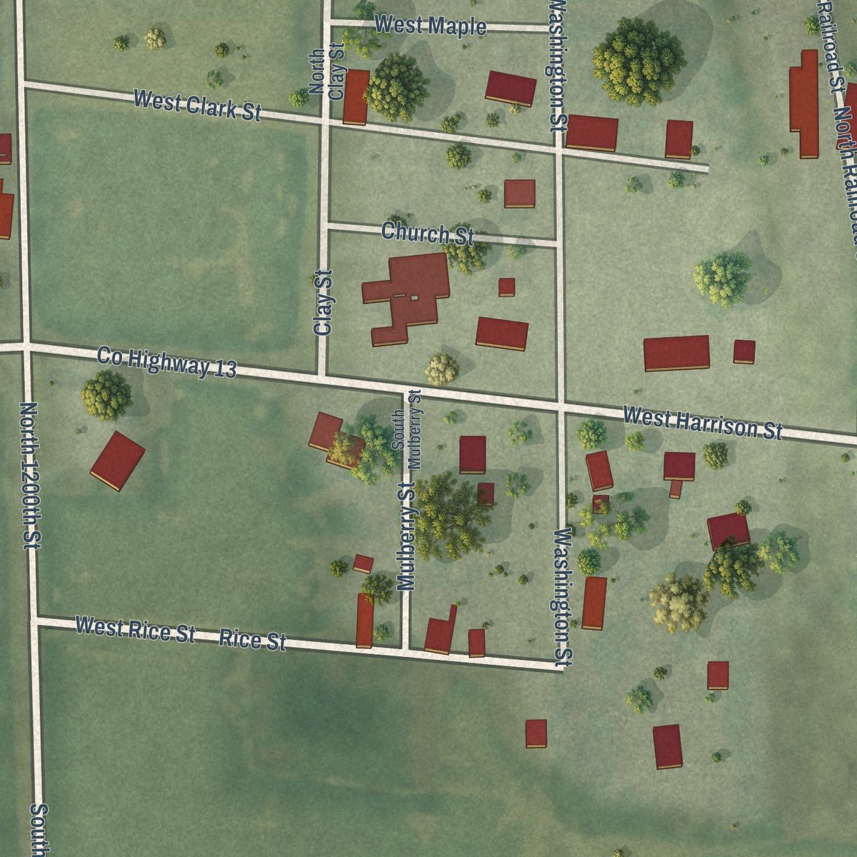 Second close-up of the map of Hidalgo, Illinois print showing more streets and buildings
