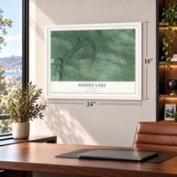 Hidden Lake, Colorado map, 18 x 24 inch print in a white frame in a home office