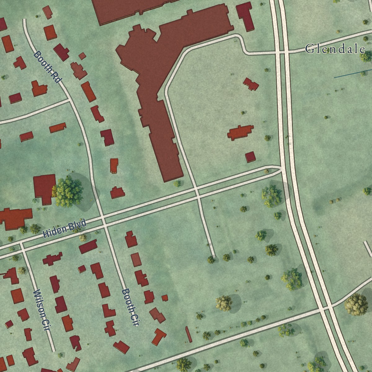 Second close-up of the map of Hidenwood, Virginia print showing more streets and buildings