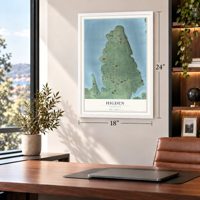 Higden, Arkansas map, 18 x 24 inch print in a white frame in a home office