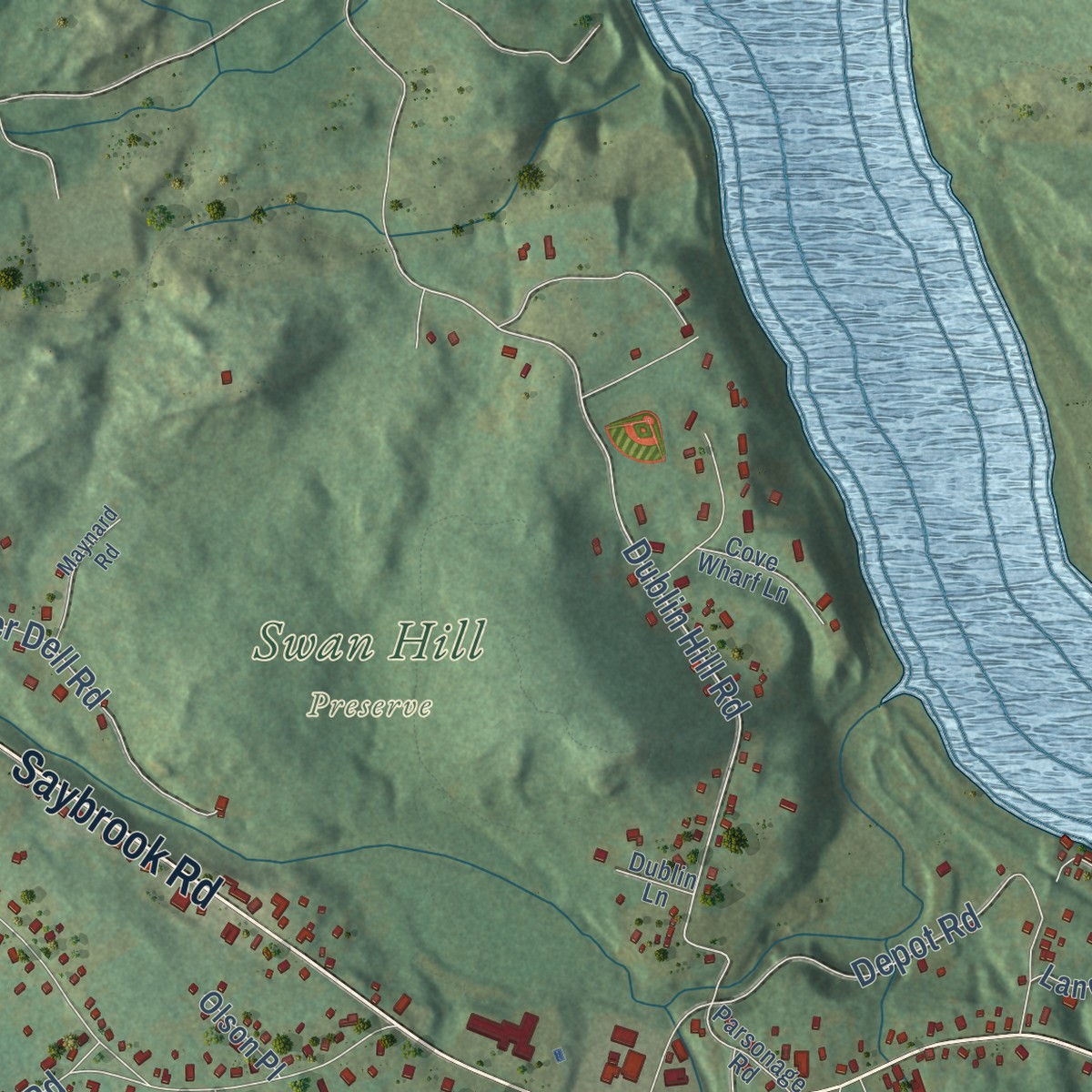 Second close-up of the map of Higganum, Connecticut print showing more streets and buildings