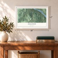 Higganum, Connecticut map, 12 x 18 inch print in a white frame in an entryway
