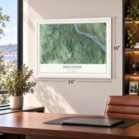 Higganum, Connecticut map, 18 x 24 inch print in a white frame in a home office