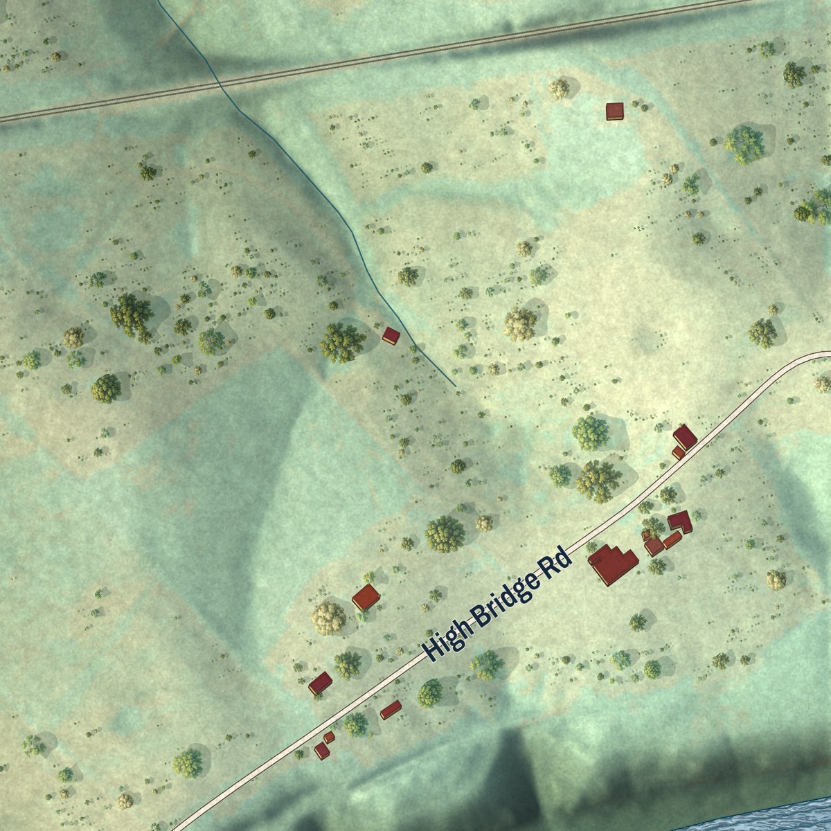 Second close-up of the map of High Bridge, Kentucky print showing more streets and buildings