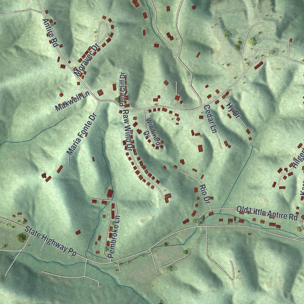 Second close-up of the map of High Ridge, Missouri print showing more streets and buildings