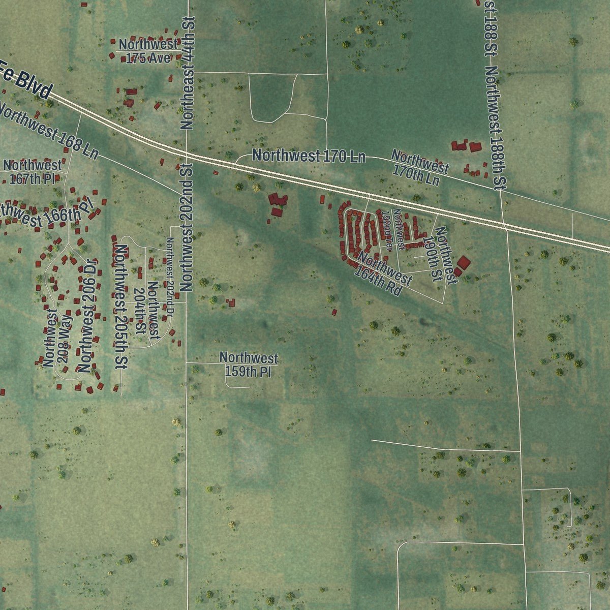 Second close-up of the map of High Springs, Florida print showing more streets and buildings