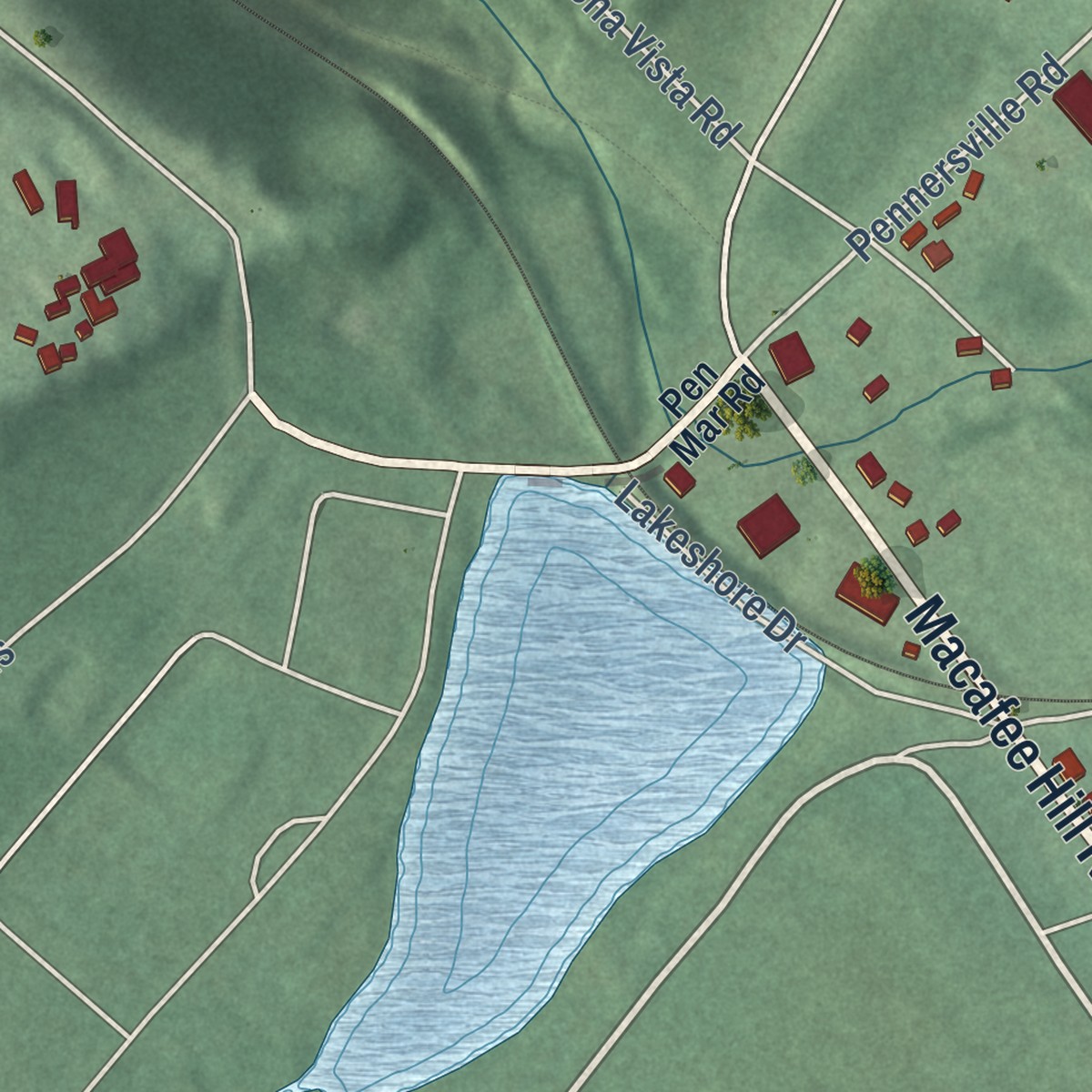 Second close-up of the map of Highfield-Cascade, Maryland print showing more streets and buildings