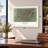 Highland, Colorado map, 18 x 24 inch print in a white frame in a home office