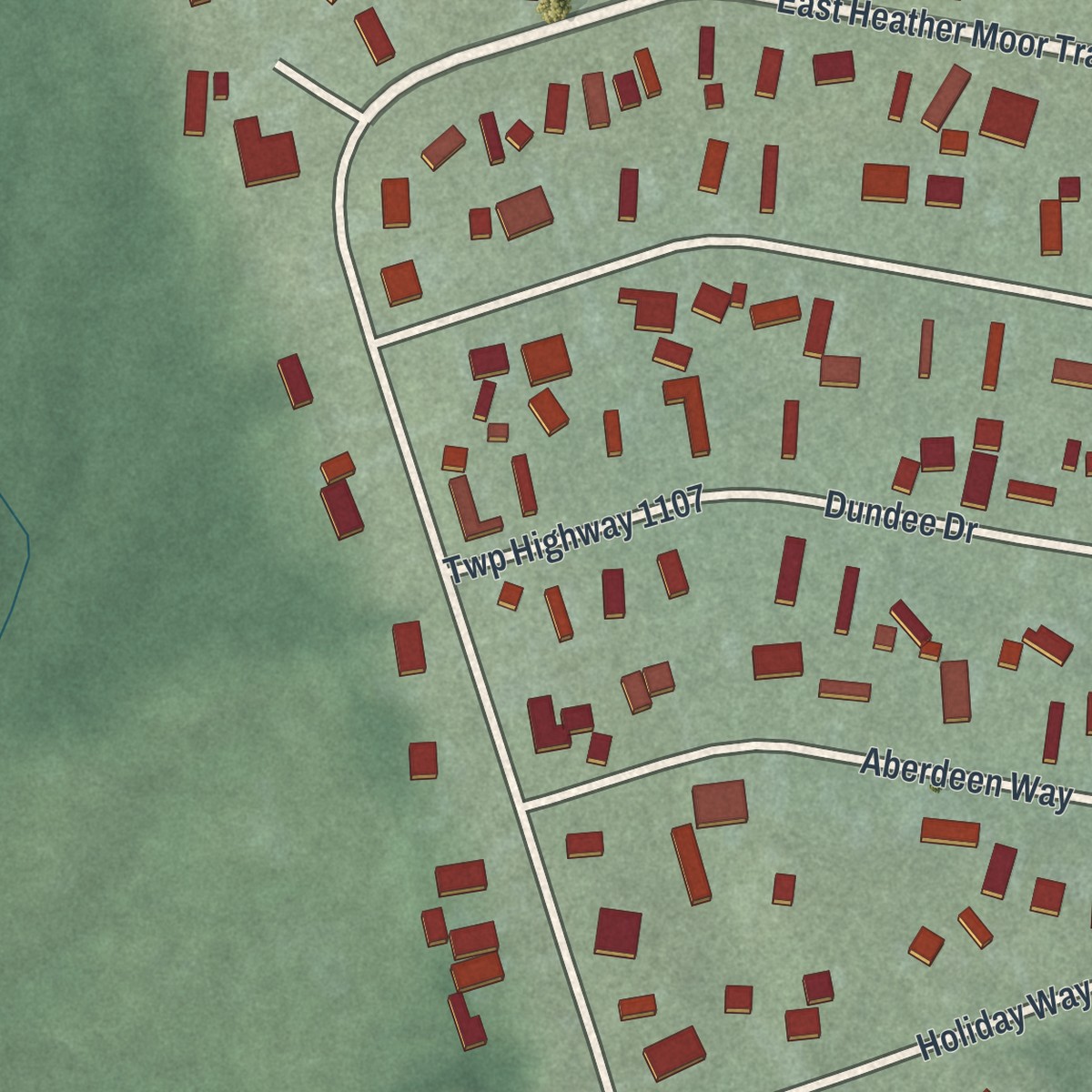 Second close-up of the map of Highland Holiday, Ohio print showing more streets and buildings