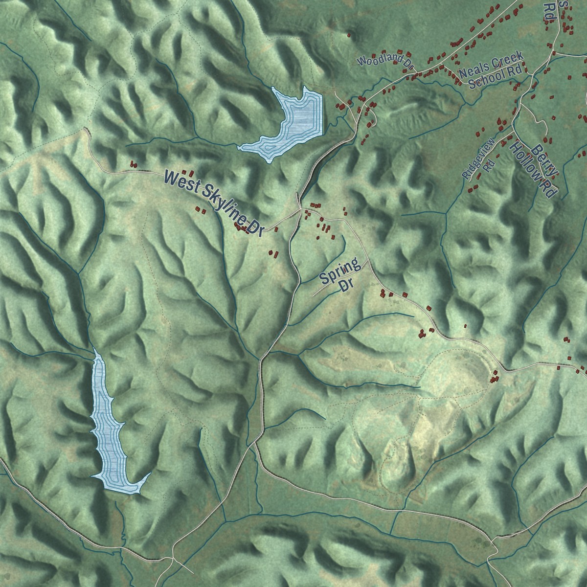Second close-up of the map of Highland, Kentucky print showing more streets and buildings