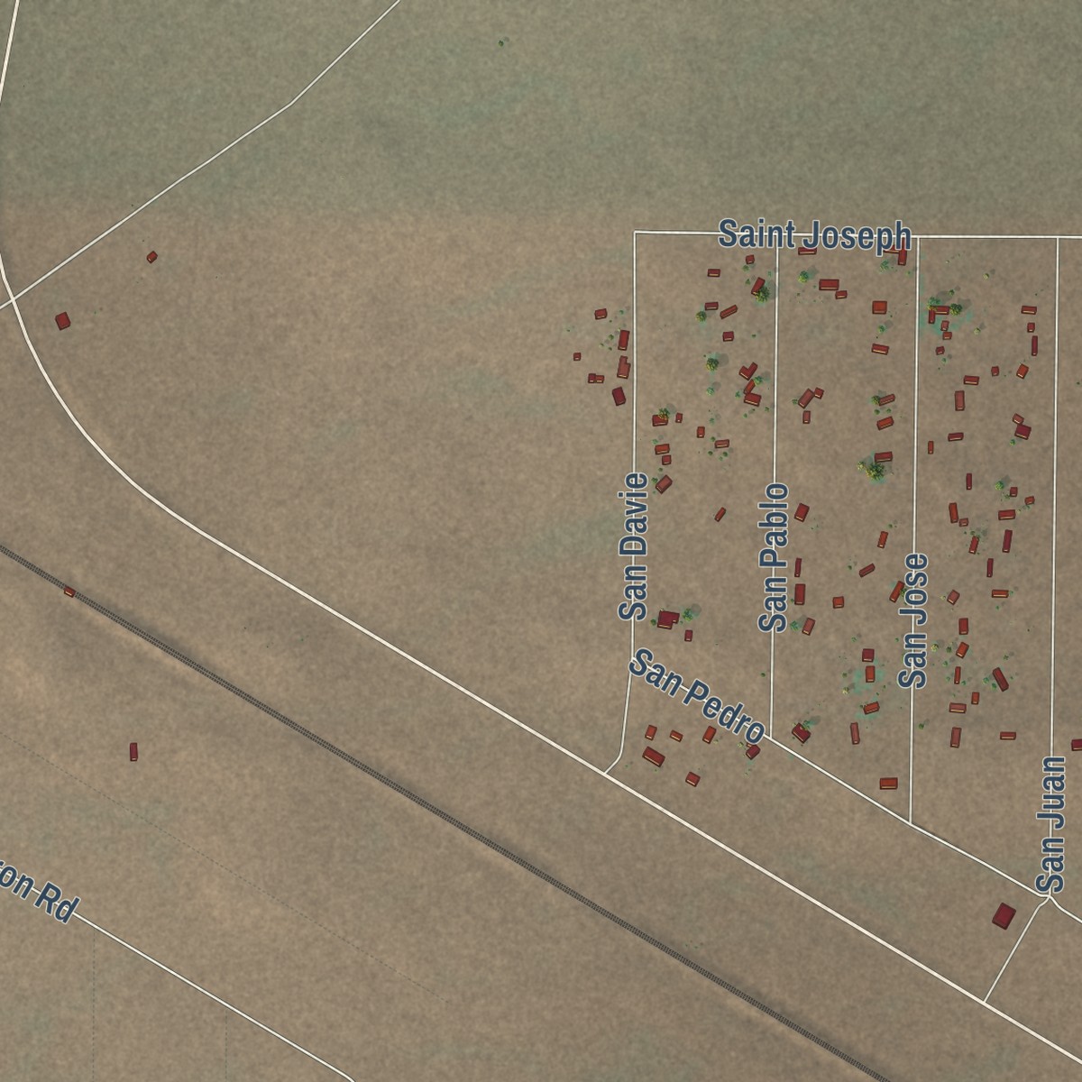 Second close-up of the map of Highland Meadows, New Mexico print showing more streets and buildings
