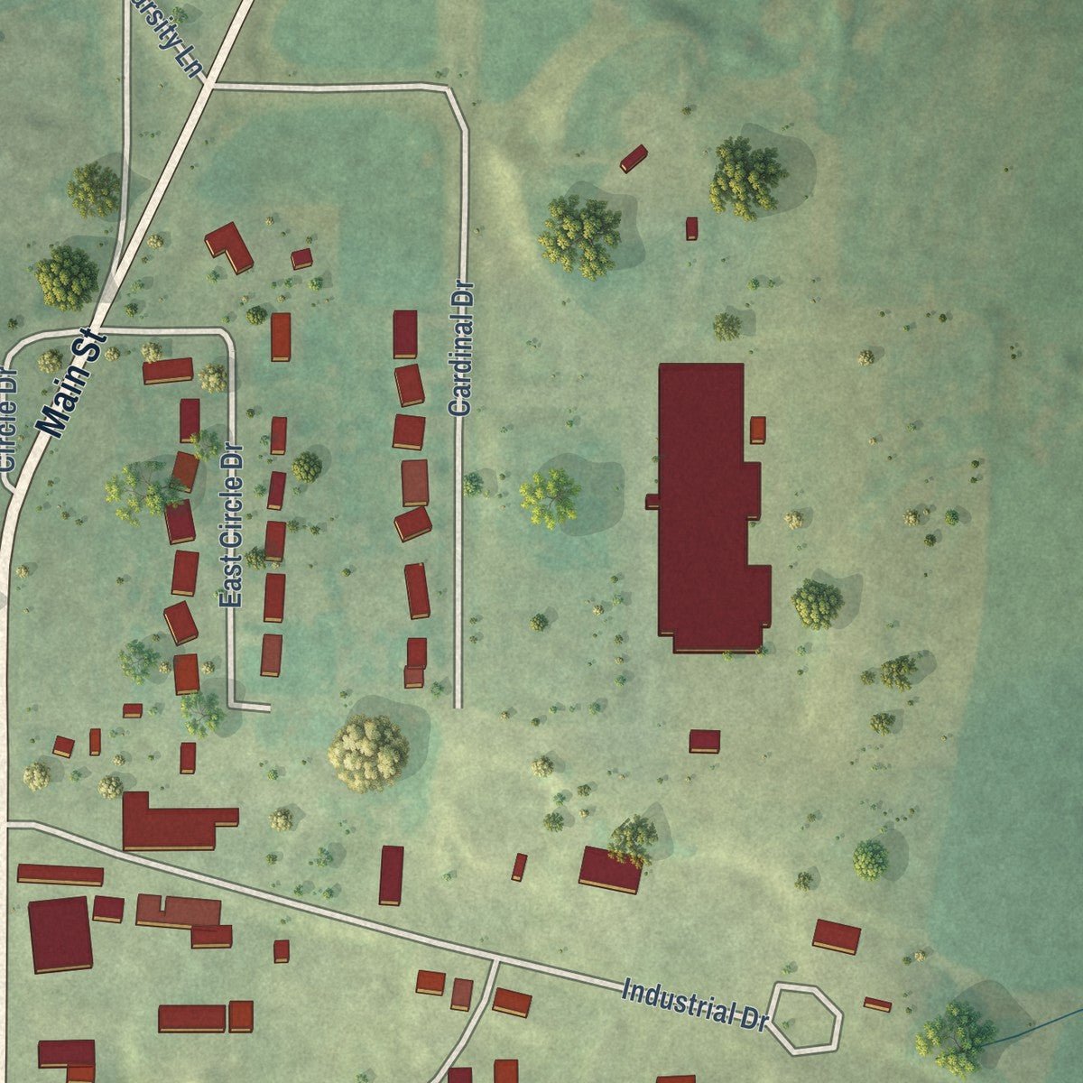 Second close-up of the map of Highland, Wisconsin print showing more streets and buildings