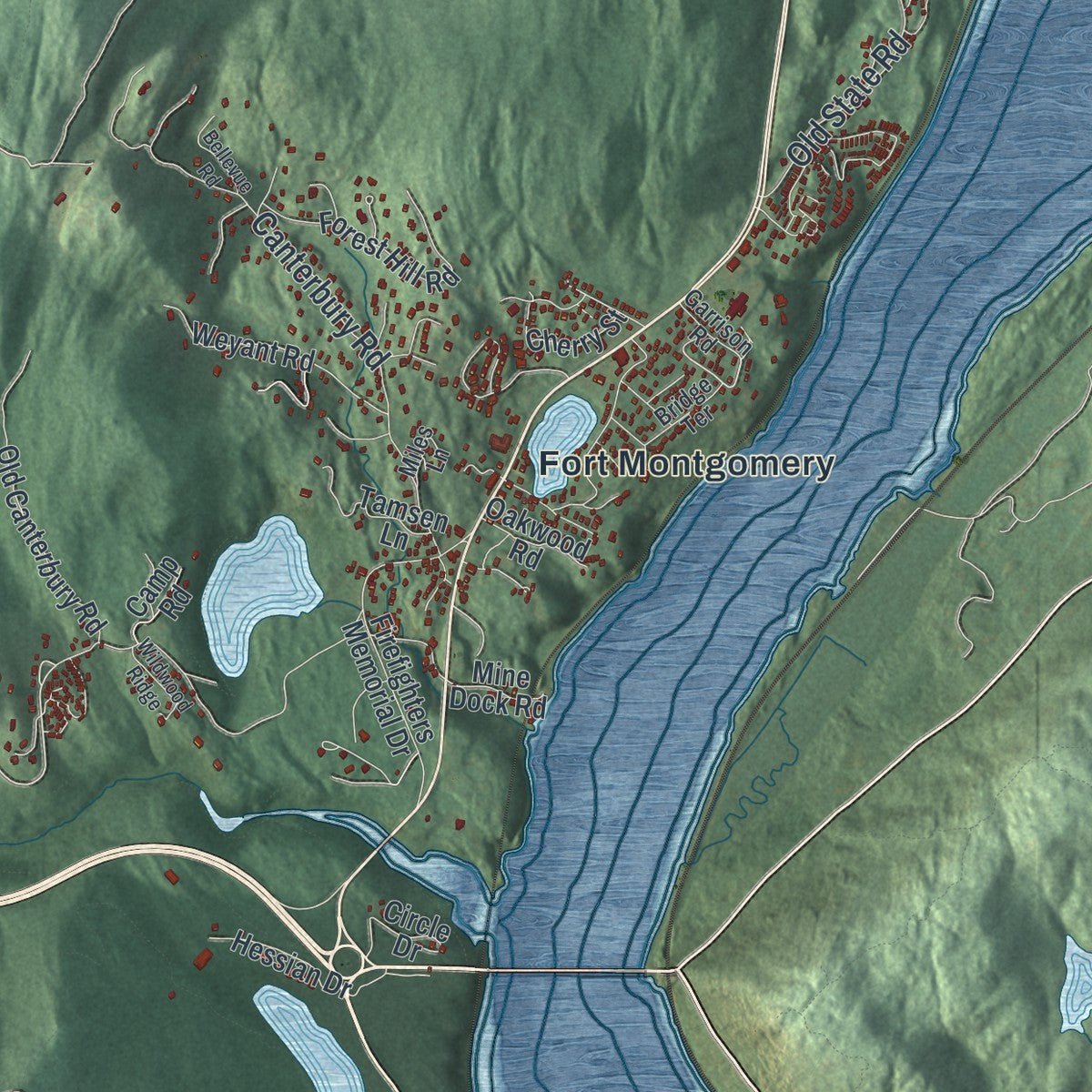 Second close-up of the map of Highlands, New York print showing more streets and buildings