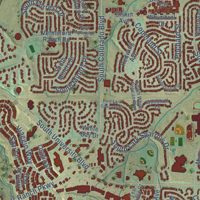 Second close-up of the map of Highlands Ranch, Colorado print showing more streets and buildings