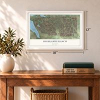 Highlands Ranch, Colorado map, 12 x 18 inch print in a white frame in an entryway