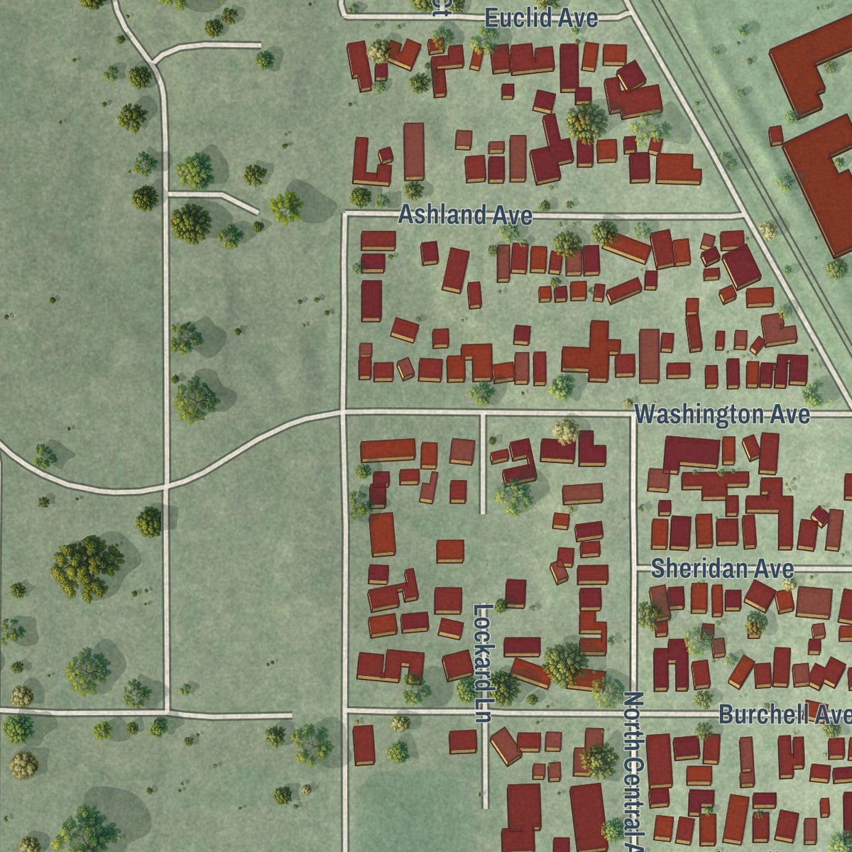 Second close-up of the map of Highwood, Illinois print showing more streets and buildings