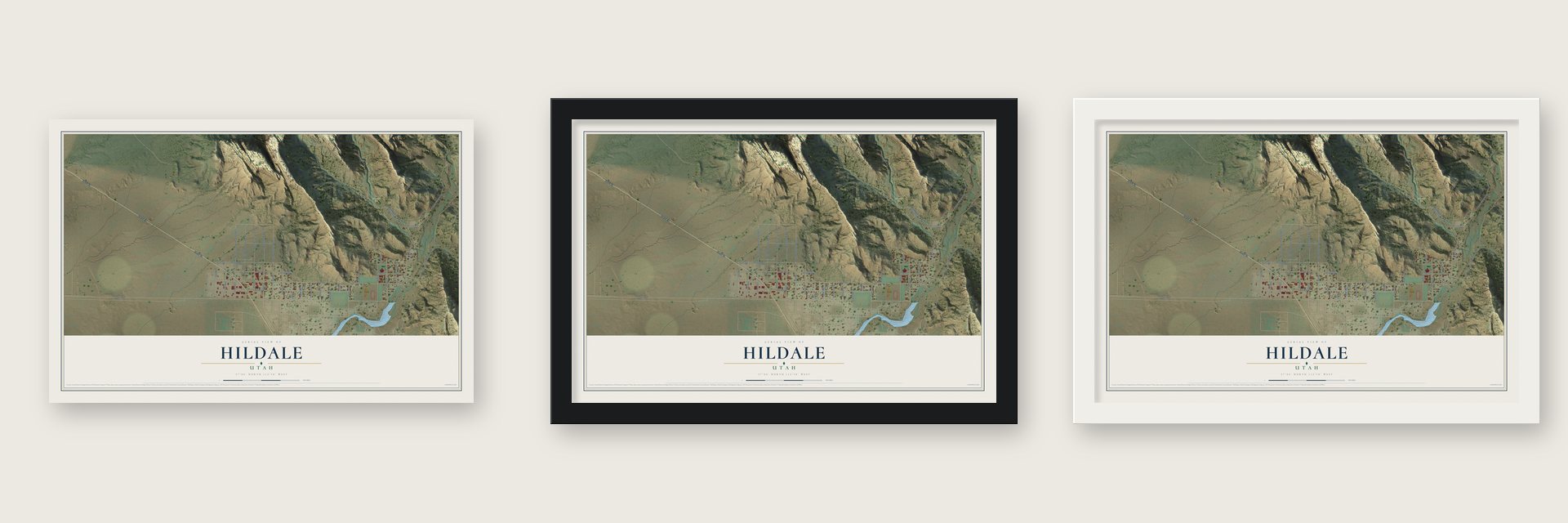Hildale, Utah map unframed, in a black wood frame and in a white wood frame