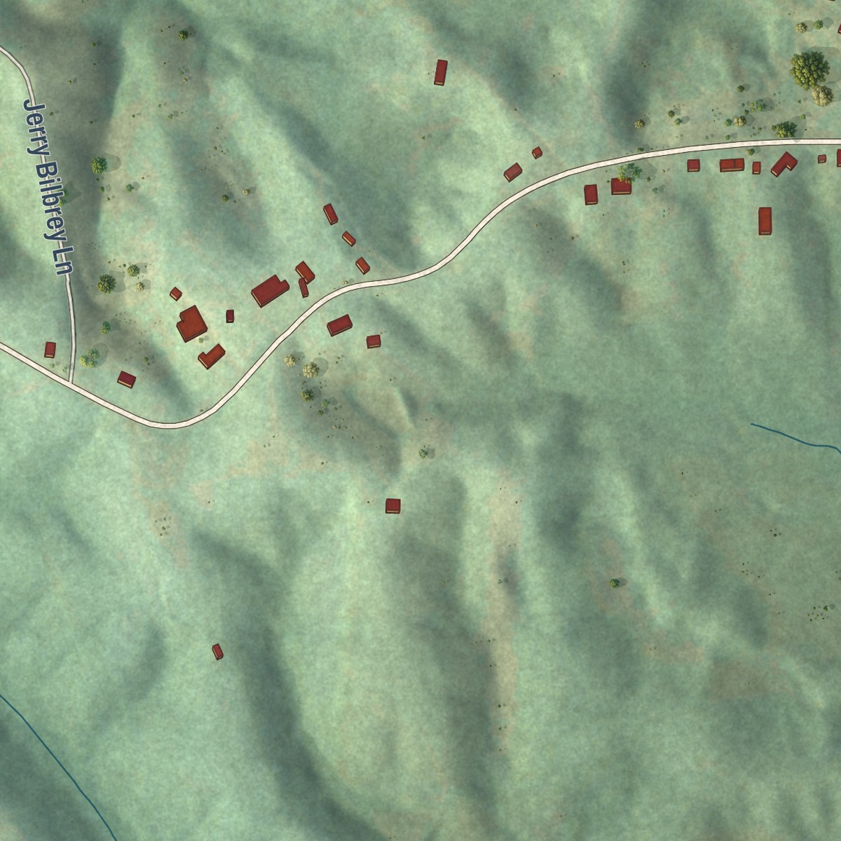 Second close-up of the map of Hilham, Tennessee print showing more streets and buildings