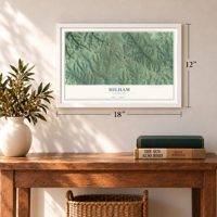 Hilham, Tennessee map, 12 x 18 inch print in a white frame in an entryway