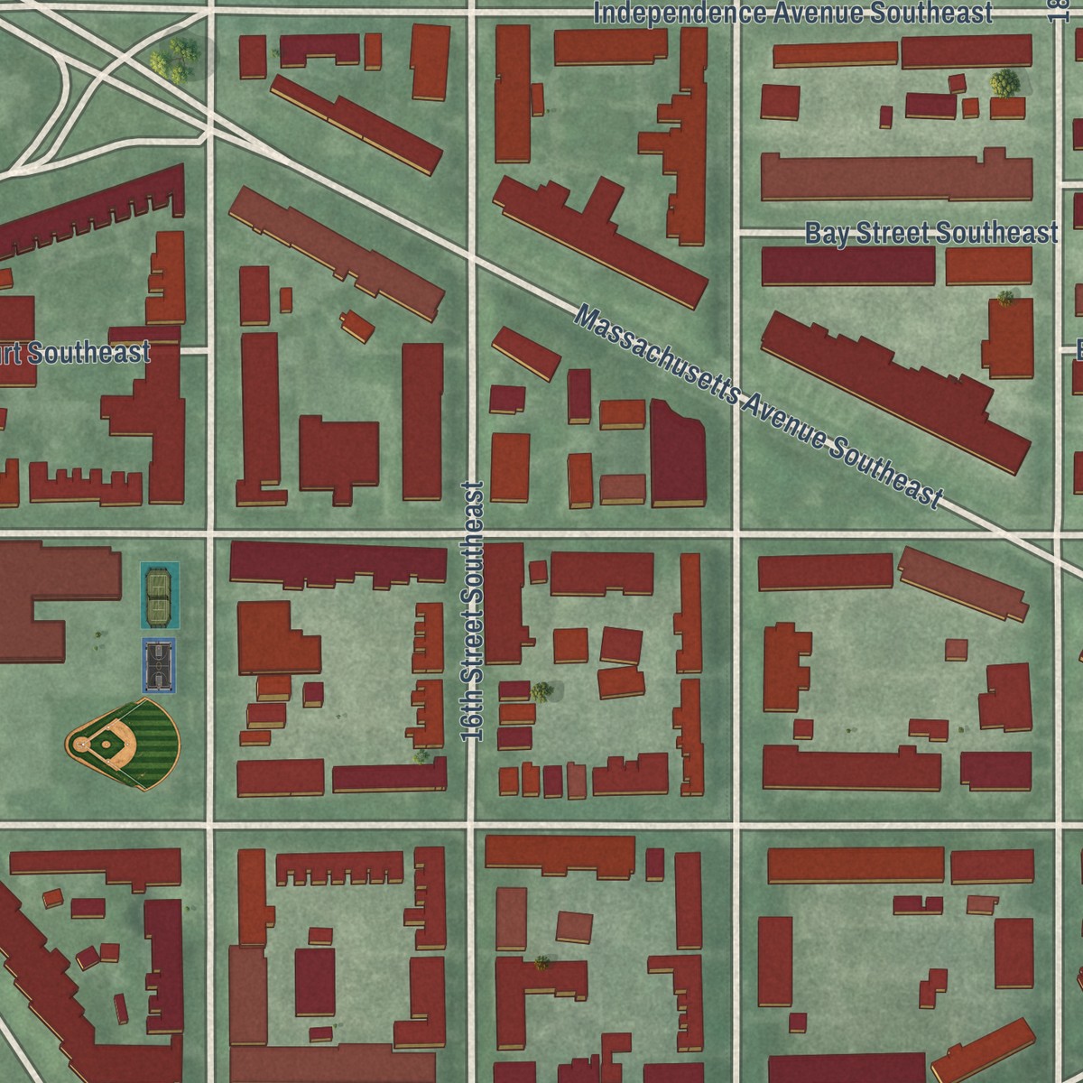 Second close-up of the map of Hill East, District of Columbia print showing more streets and buildings