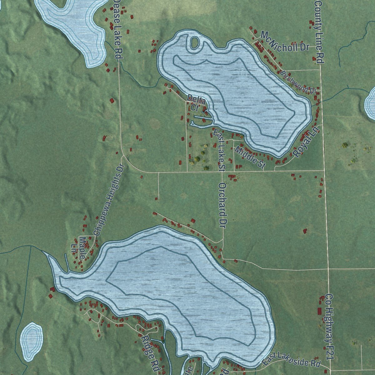 Second close-up of the map of Hill, Michigan print showing more streets and buildings