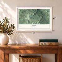 Hill, New Hampshire map, 12 x 18 inch print in a white frame in an entryway