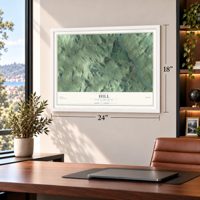 Hill, New Hampshire map, 18 x 24 inch print in a white frame in a home office