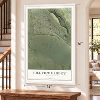 Hill View Heights, Wyoming map, 24 x 36 inch print in a white frame by a staircase