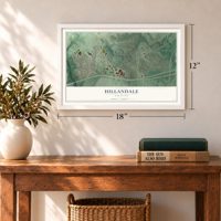 Hillandale, Maryland map, 12 x 18 inch print in a white frame in an entryway