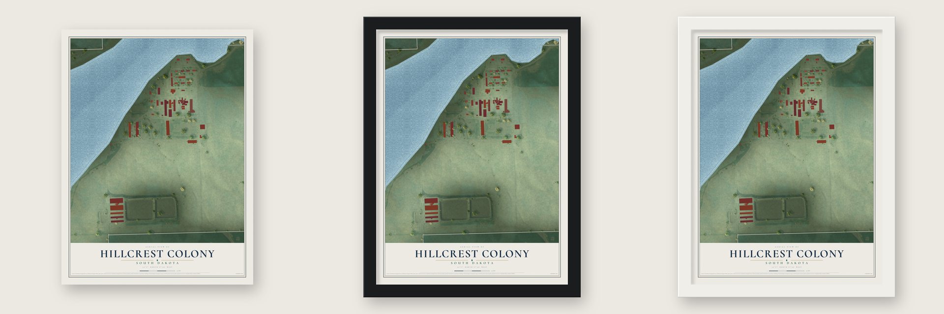Hillcrest Colony, South Dakota map unframed, in a black wood frame and in a white wood frame