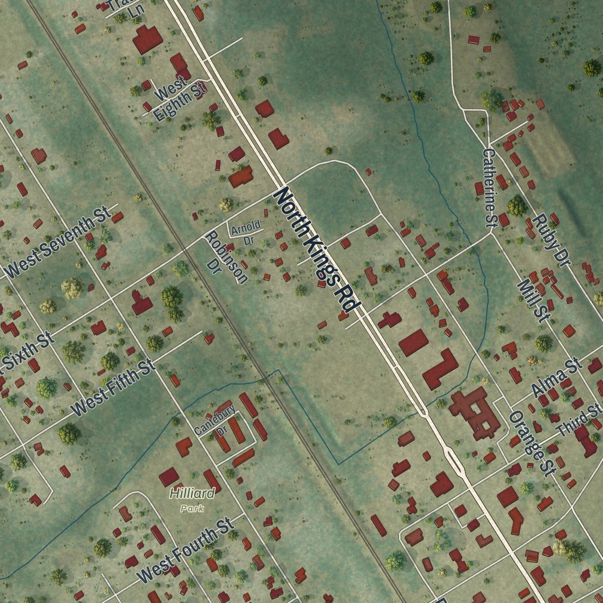 Second close-up of the map of Hilliard, Florida print showing more streets and buildings
