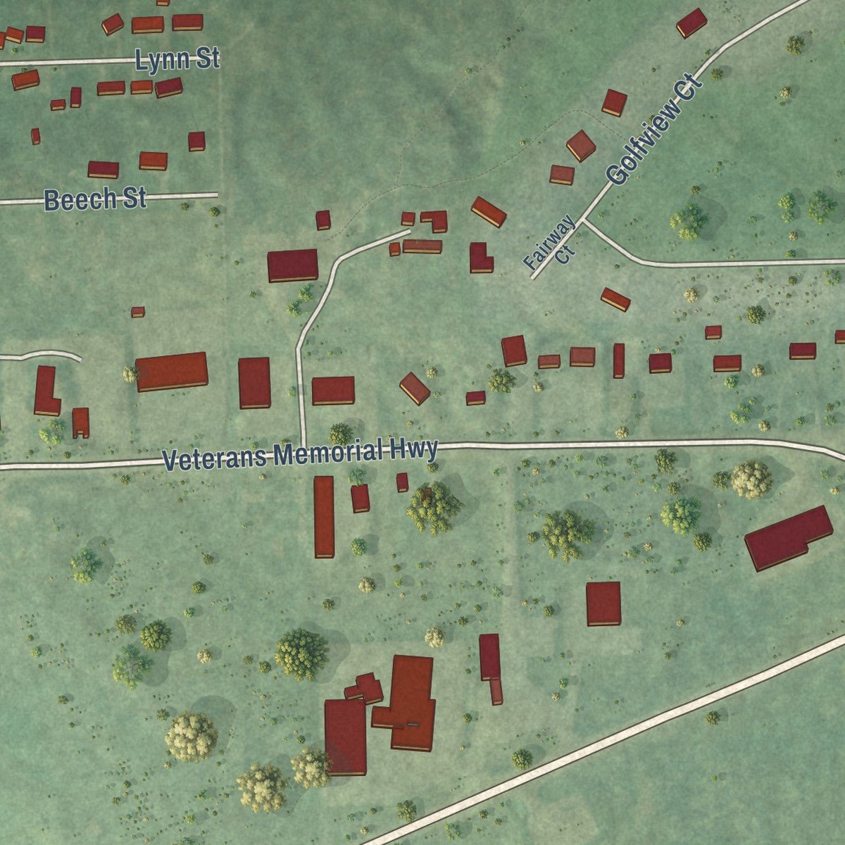 Second close-up of the map of Hillman, Michigan print showing more streets and buildings