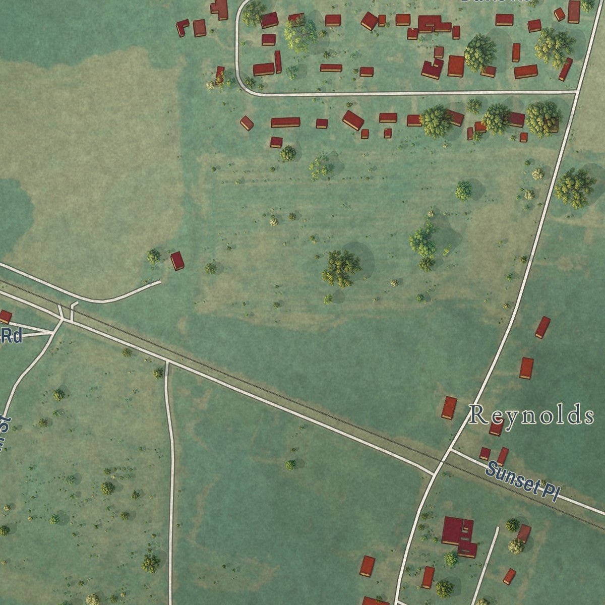 Second close-up of the map of Hillsboro, Alabama print showing more streets and buildings