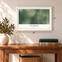 Hillsboro, Alabama map, 12 x 18 inch print in a white frame in an entryway