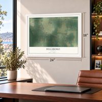 Hillsboro, Alabama map, 18 x 24 inch print in a white frame in a home office