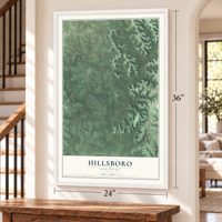 Hillsboro, Kentucky map, 24 x 36 inch print in a white frame by a staircase