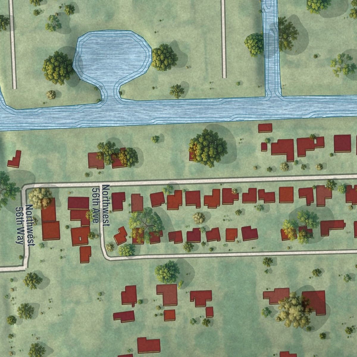 Second close-up of the map of Hillsboro Pines, Florida print showing more streets and buildings